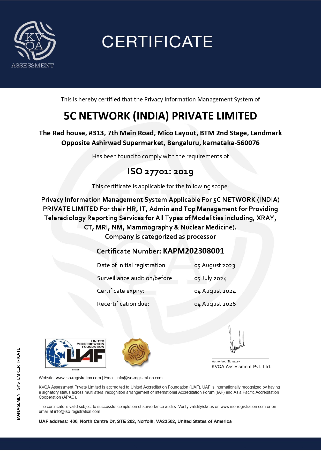 ISO 27701:2019 Certificate