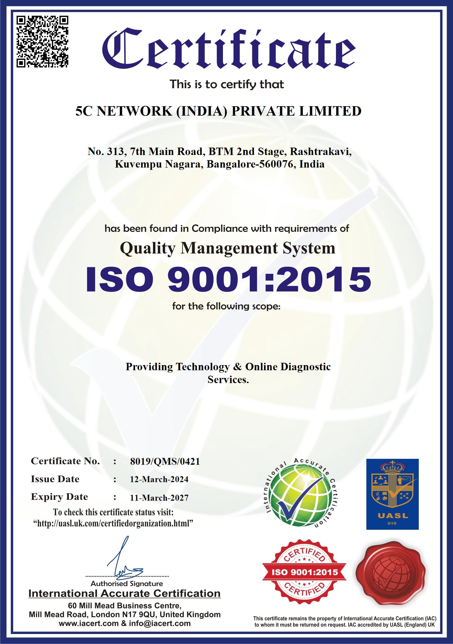 ISO 9001:2015 Certificate