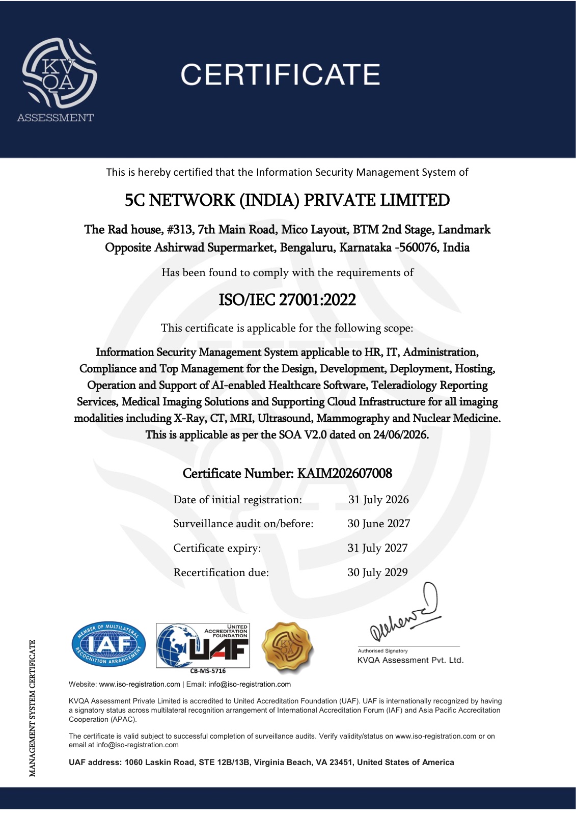 ISO 27001:2022 Certificate